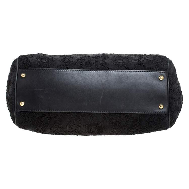 Pre Owned Dolce & Gabbana Black Lace Large Miss Sicily Top Handle Bag