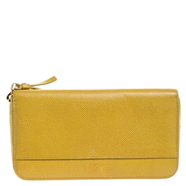 Pre Owned Dolce & Gabbana Paglia Yellow Leather Strappy Zip Around Wallet