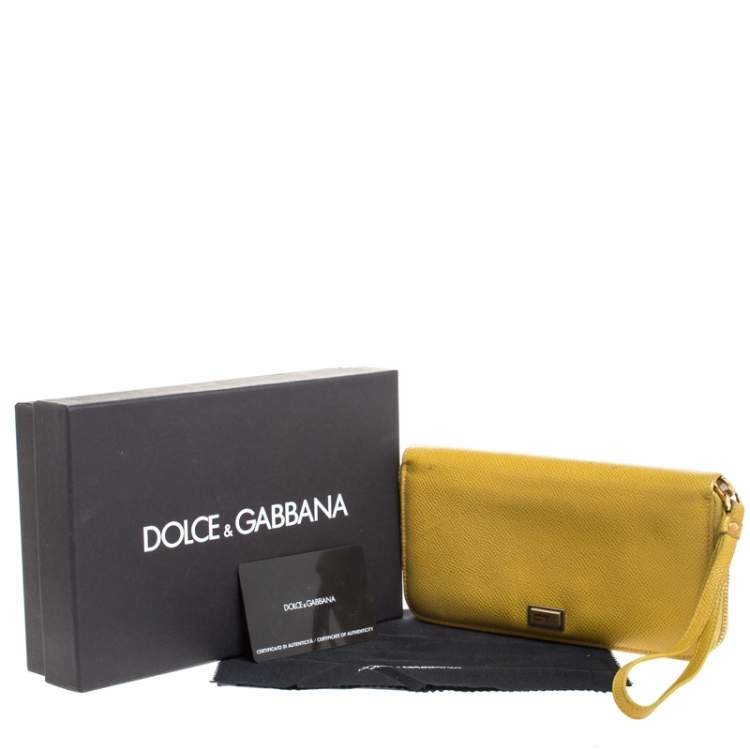 Pre Owned Dolce & Gabbana Paglia Yellow Leather Strappy Zip Around Wallet
