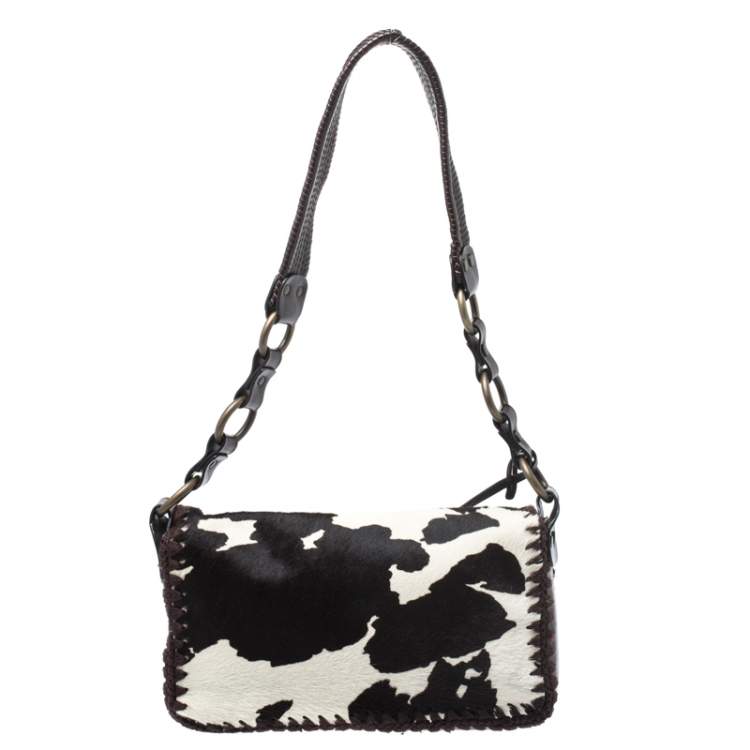 Pre Owned Dolce & Gabbana Brown Printed Calfhair and Leather Shoulder Bag