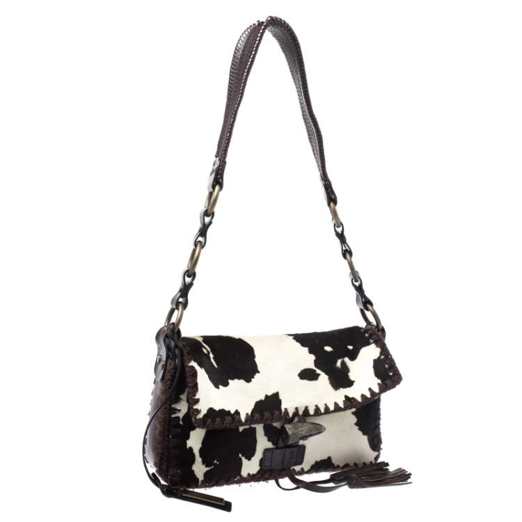 Pre Owned Dolce & Gabbana Brown Printed Calfhair and Leather Shoulder Bag
