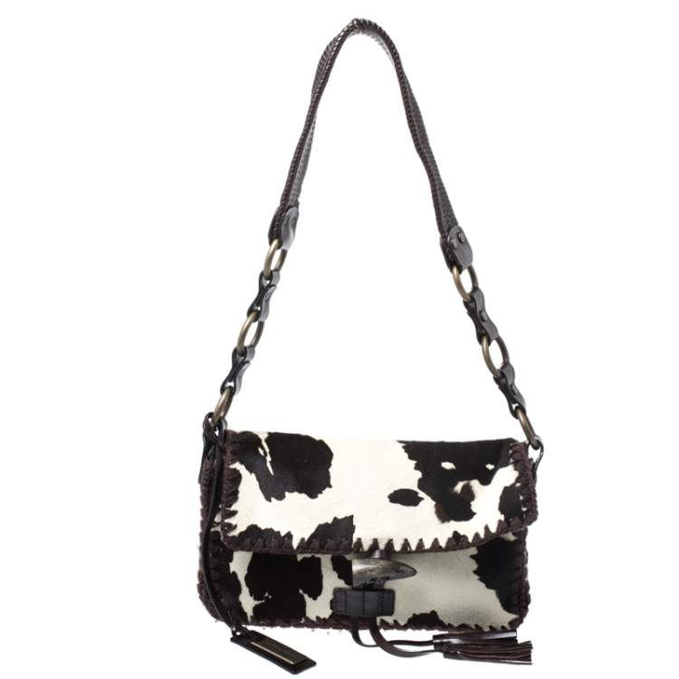 Pre Owned Dolce & Gabbana Brown Printed Calfhair and Leather Shoulder Bag