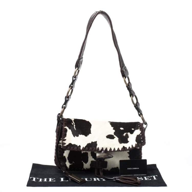 Pre Owned Dolce & Gabbana Brown Printed Calfhair and Leather Shoulder Bag