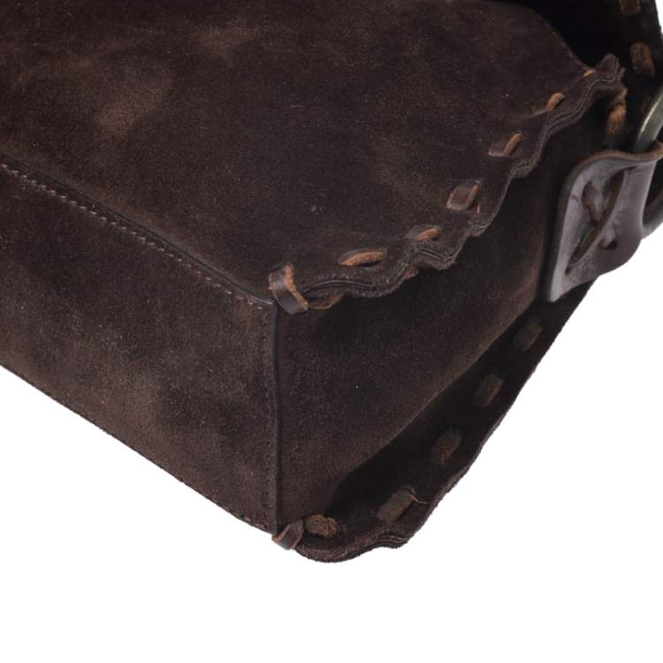 Pre Owned Dolce & Gabbana Dark Brown Suede Flap Shoulder Bag