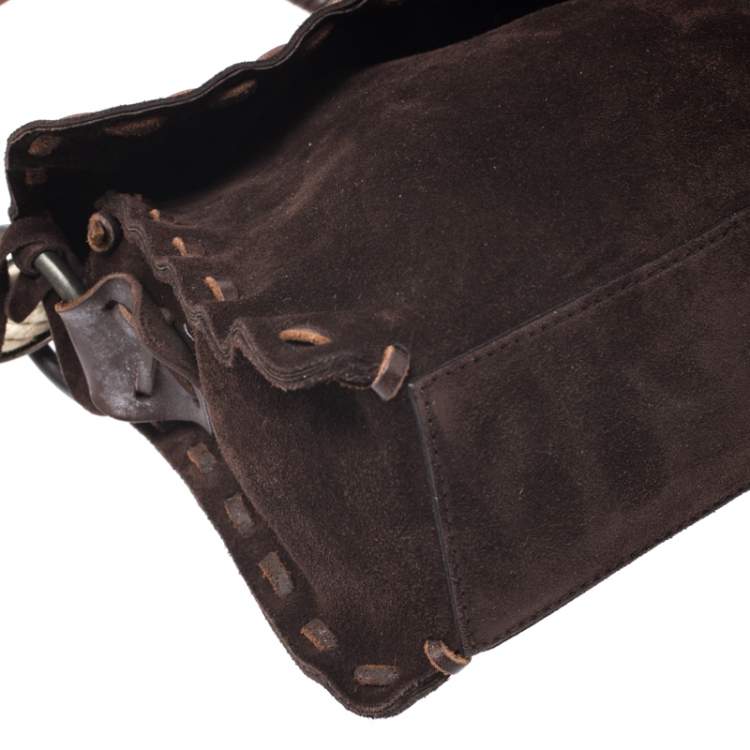 Pre Owned Dolce & Gabbana Dark Brown Suede Flap Shoulder Bag