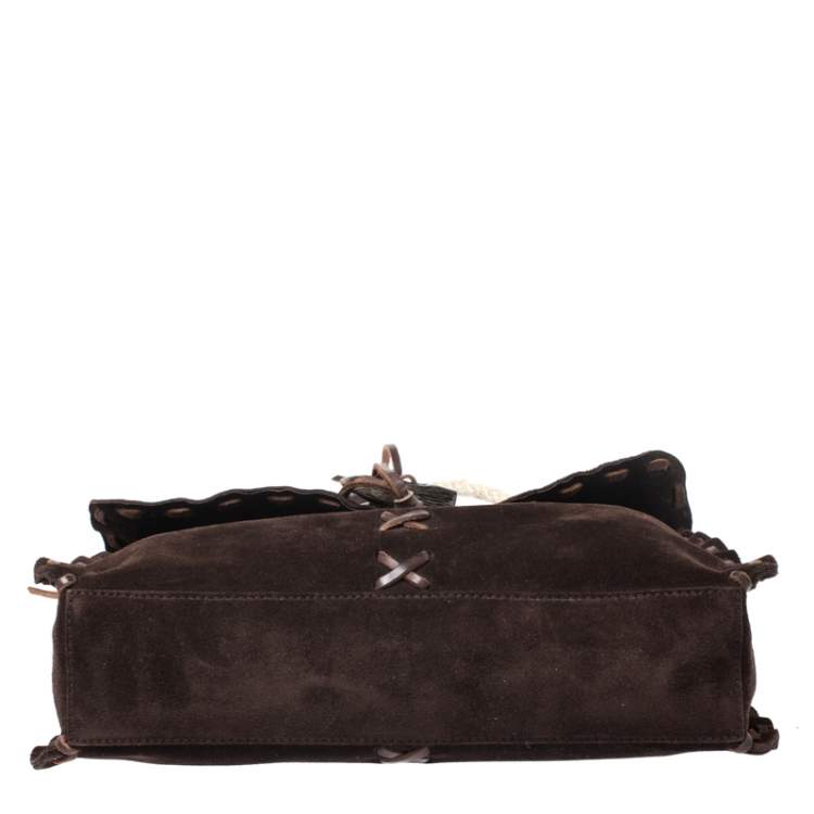Pre Owned Dolce & Gabbana Dark Brown Suede Flap Shoulder Bag