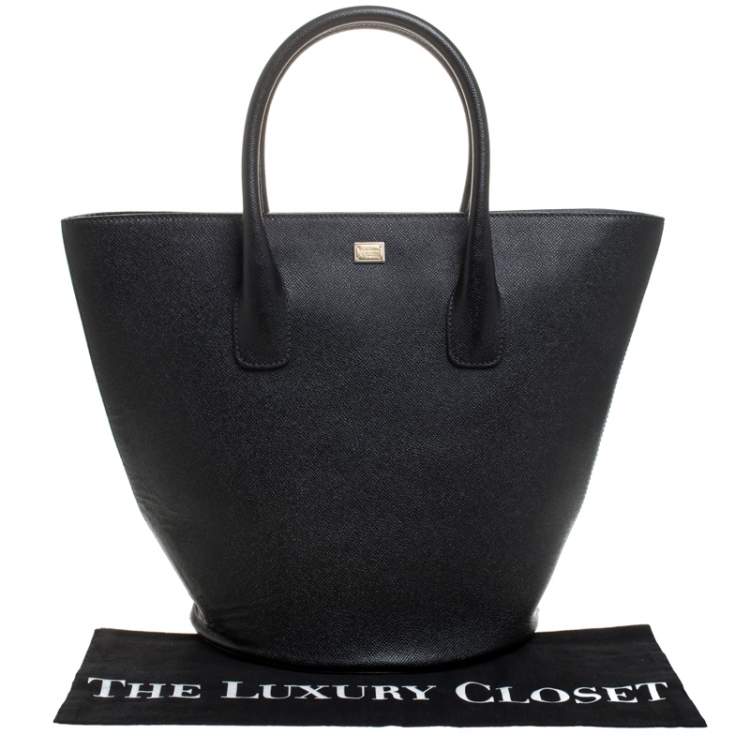 Pre Owned Dolce & Gabbana Black Leather Shopper Tote