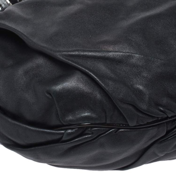 مملوكة مسبقًا Dolce & Gabbana  Black Leather and Patent Leather Pleated Hobo