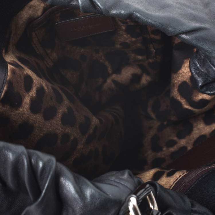 مملوكة مسبقًا Dolce & Gabbana  Black Leather and Patent Leather Pleated Hobo