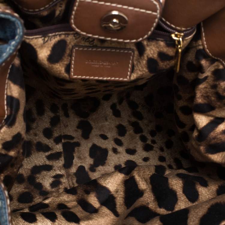 Pre Owned Dolce & Gabbana Blue Denim and Leather Studded Handle Chain Tote 
