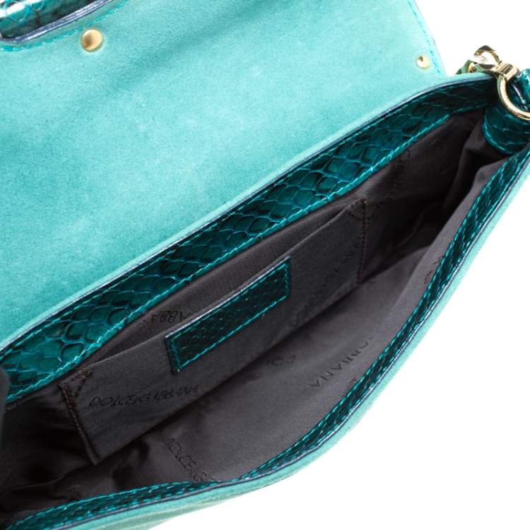 Pre Owned Dolce & Gabbana Green Suede and Python Buckle Chain Shoulder Bag