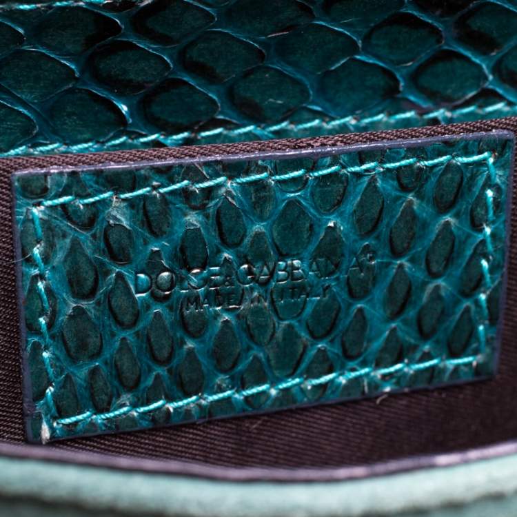 Pre Owned Dolce & Gabbana Green Suede and Python Buckle Chain Shoulder Bag