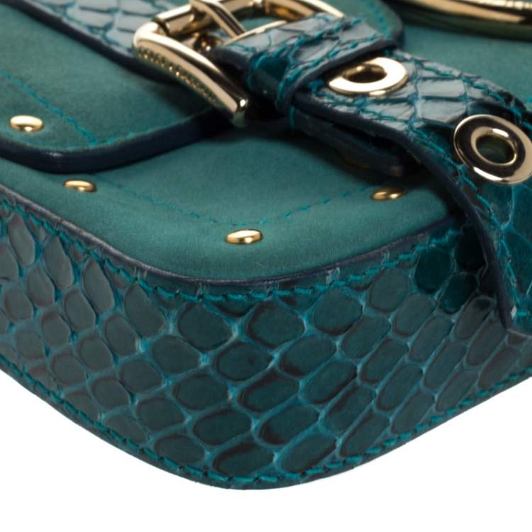Pre Owned Dolce & Gabbana Green Suede and Python Buckle Chain Shoulder Bag