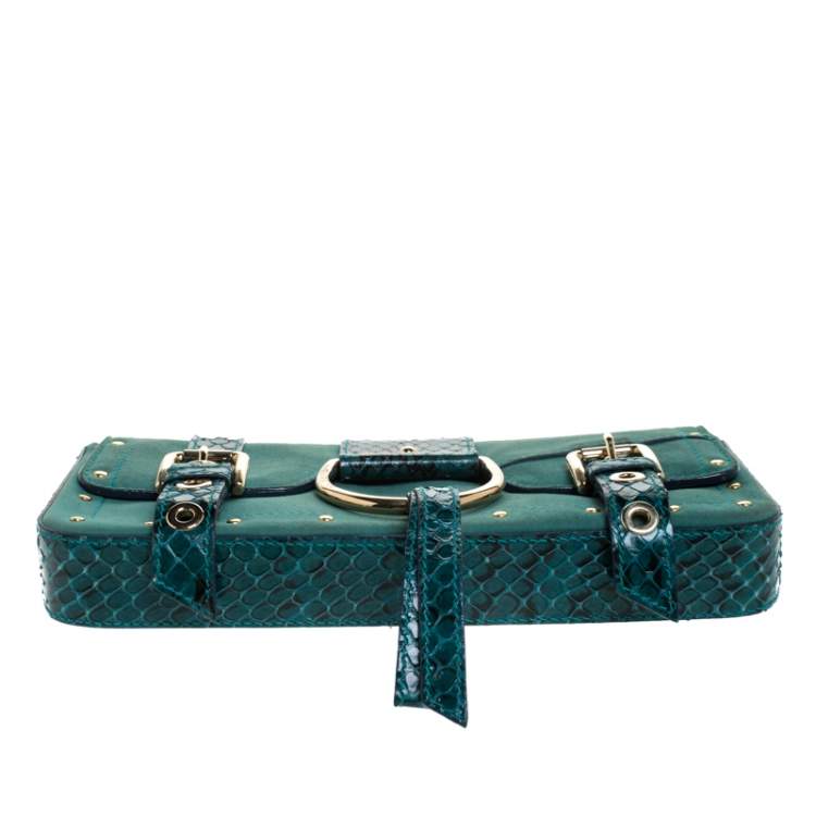 Pre Owned Dolce & Gabbana Green Suede and Python Buckle Chain Shoulder Bag