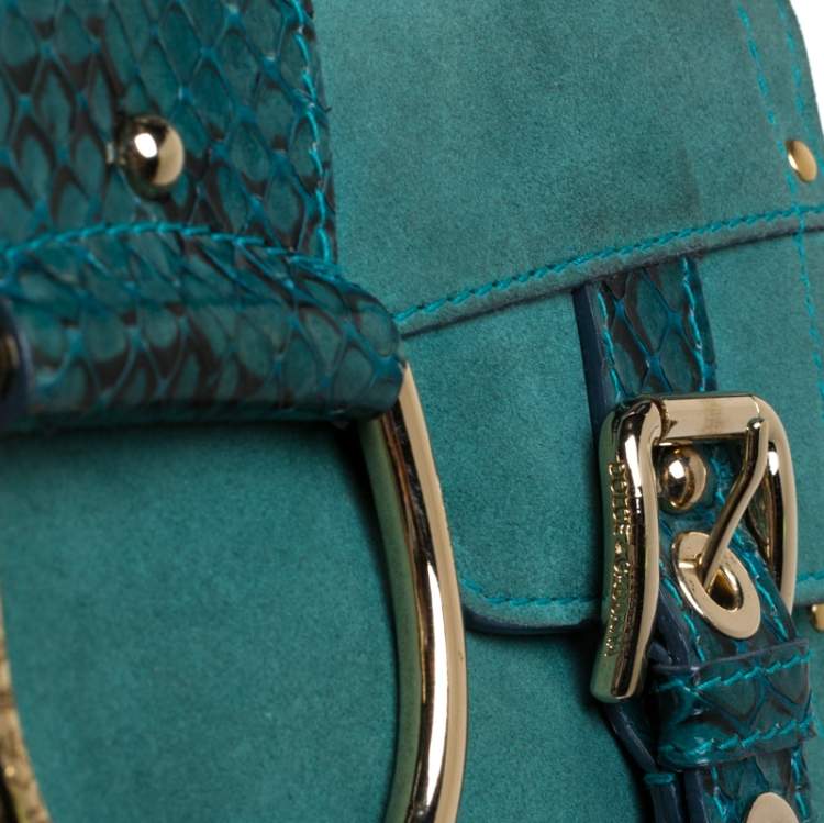 Pre Owned Dolce & Gabbana Green Suede and Python Buckle Chain Shoulder Bag