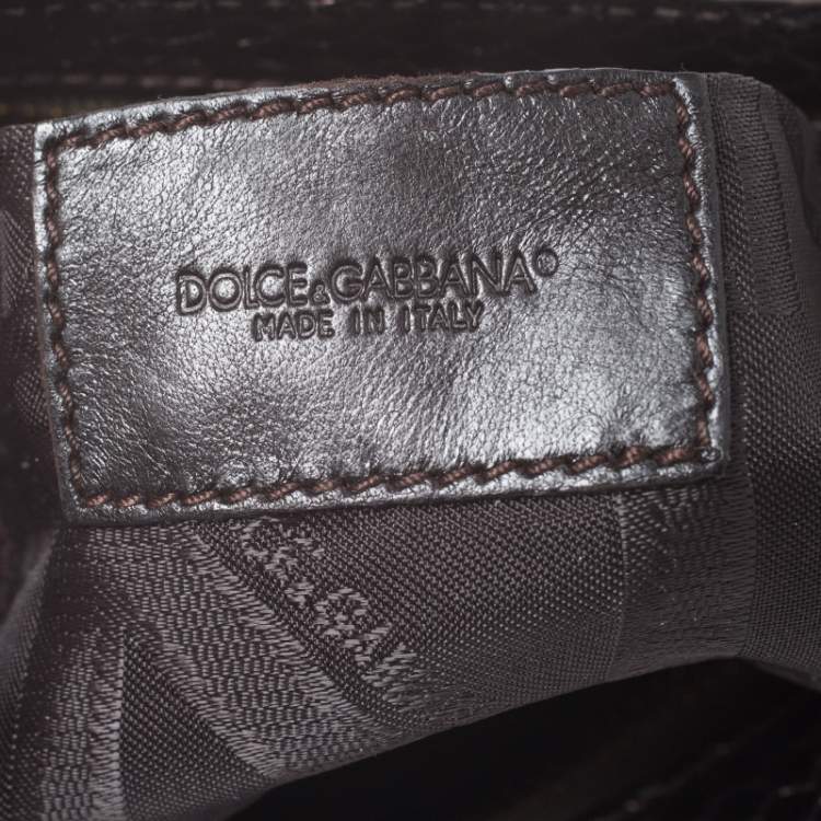 Pre Owned Dolce & Gabbana Metallic Brown Snakeskin Effect Leather Crystal Chain Pochette
