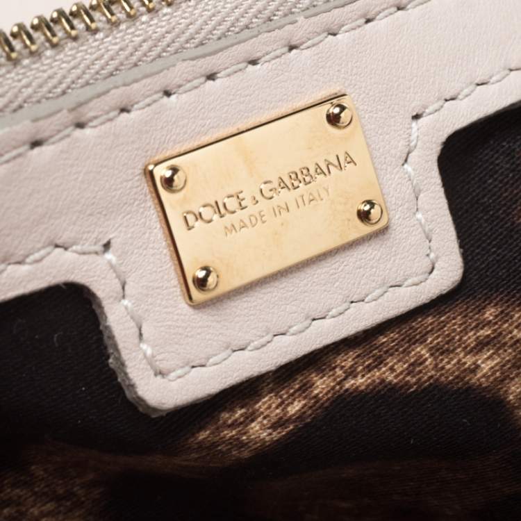 Pre Owned Dolce & Gabbana Off White Lace Miss Sicily Top Handle Bag