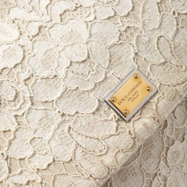 Pre Owned Dolce & Gabbana Off White Lace Miss Sicily Top Handle Bag