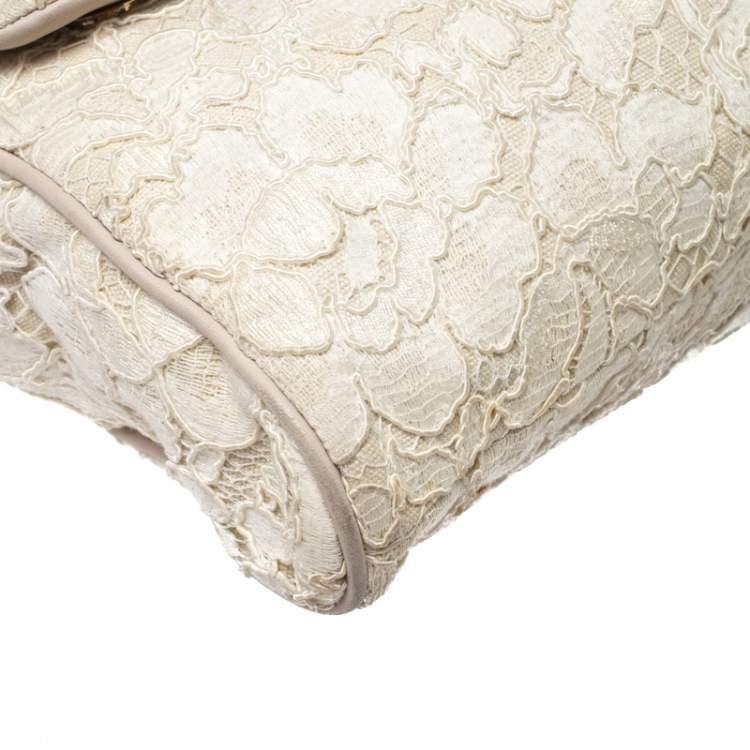 Pre Owned Dolce & Gabbana Off White Lace Miss Sicily Top Handle Bag