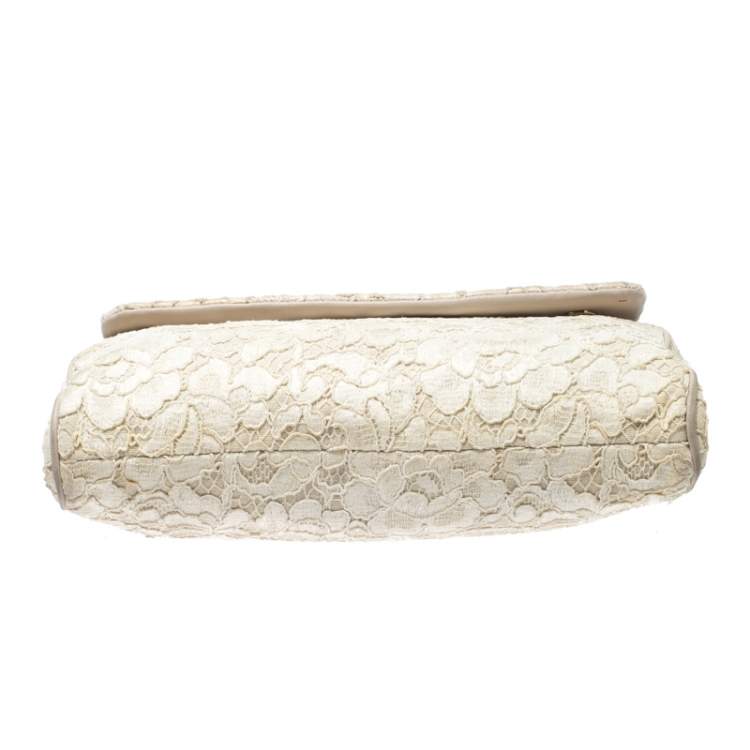 Pre Owned Dolce & Gabbana Off White Lace Miss Sicily Top Handle Bag