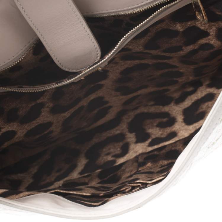 Pre Owned Dolce & Gabbana Off White Lace Miss Sicily Top Handle Bag