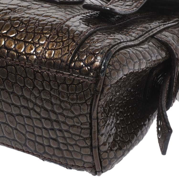 Pre Owned Dolce & Gabbana Brown Croc Embossed Patent Leather Miss Easy Way Shoulder Bag