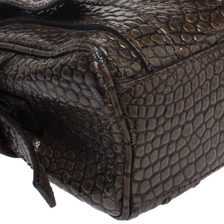 Pre Owned Dolce & Gabbana Brown Croc Embossed Patent Leather Miss Easy Way Shoulder Bag