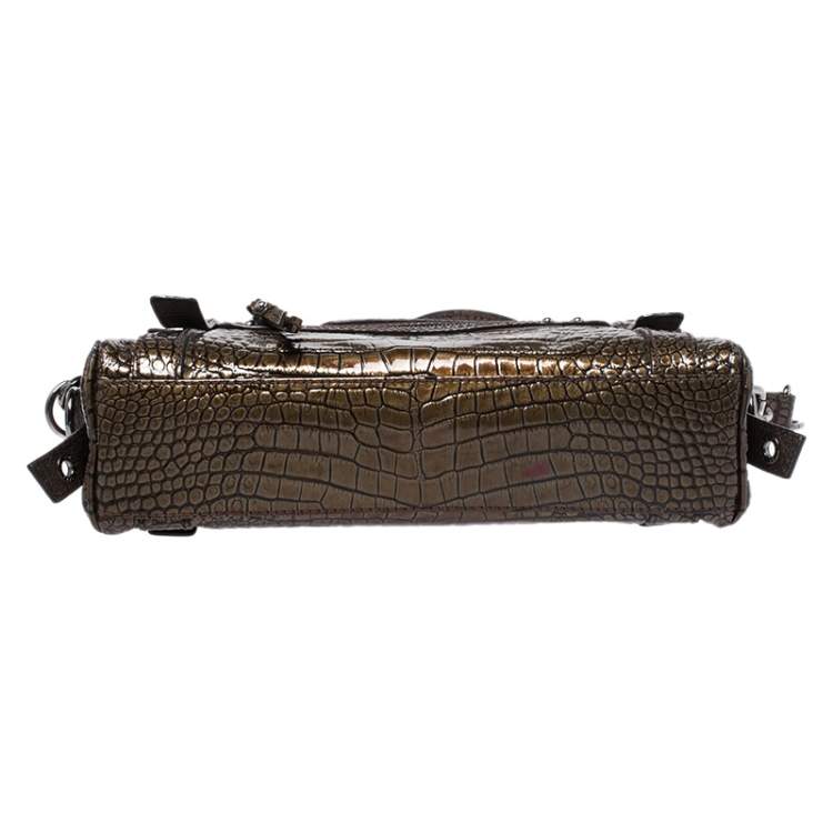 Pre Owned Dolce & Gabbana Brown Croc Embossed Patent Leather Miss Easy Way Shoulder Bag