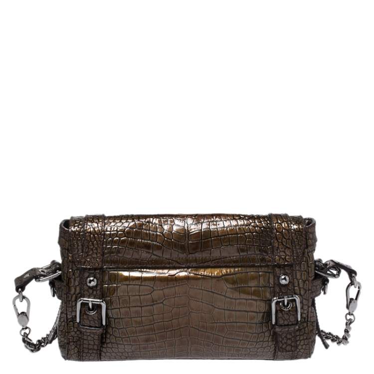 Pre Owned Dolce & Gabbana Brown Croc Embossed Patent Leather Miss Easy Way Shoulder Bag