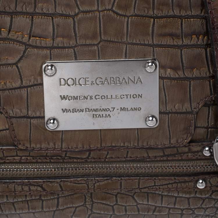 Pre Owned Dolce & Gabbana Brown Croc Embossed Patent Leather Miss Easy Way Shoulder Bag