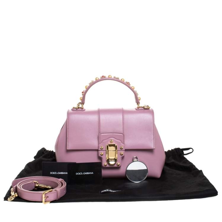 Pre Owned Dolce & Gabbana Pink Leather Small Lucia Top Handle Bag