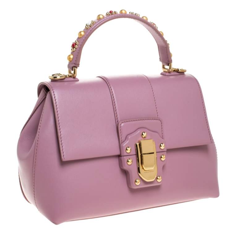 Pre Owned Dolce & Gabbana Pink Leather Small Lucia Top Handle Bag