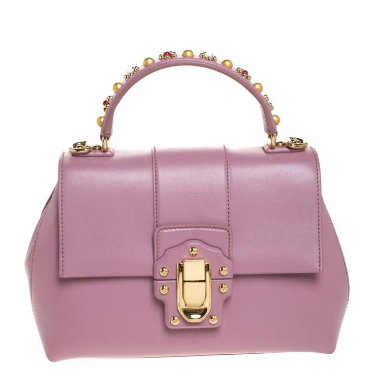 Pre Owned Dolce & Gabbana Pink Leather Small Lucia Top Handle Bag