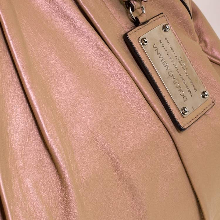 Pre Owned Dolce & Gabbana Metallic Blush Pink Leather Miss Brooke Tote