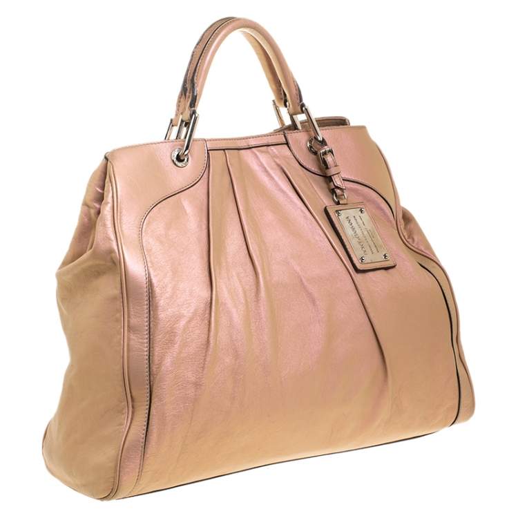 Pre Owned Dolce & Gabbana Metallic Blush Pink Leather Miss Brooke Tote
