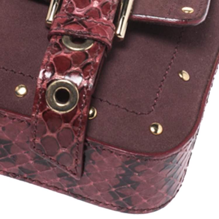 Pre Owned Dolce & Gabbana Burgundy Suede and Python Trim Chain Bag