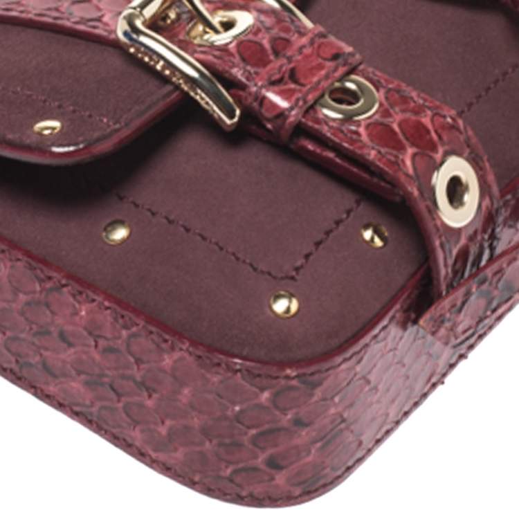 Pre Owned Dolce & Gabbana Burgundy Suede and Python Trim Chain Bag