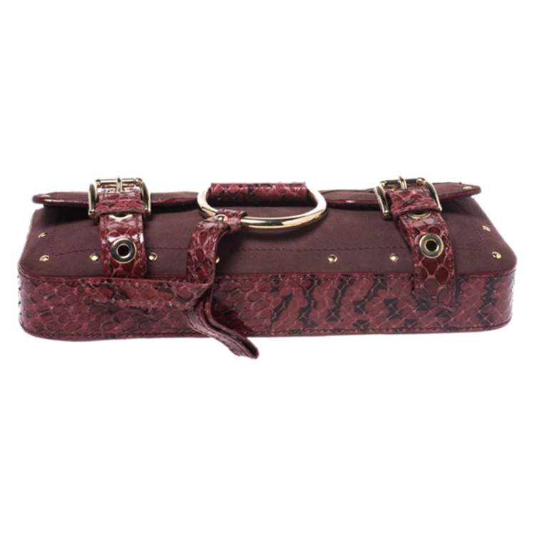 Pre Owned Dolce & Gabbana Burgundy Suede and Python Trim Chain Bag