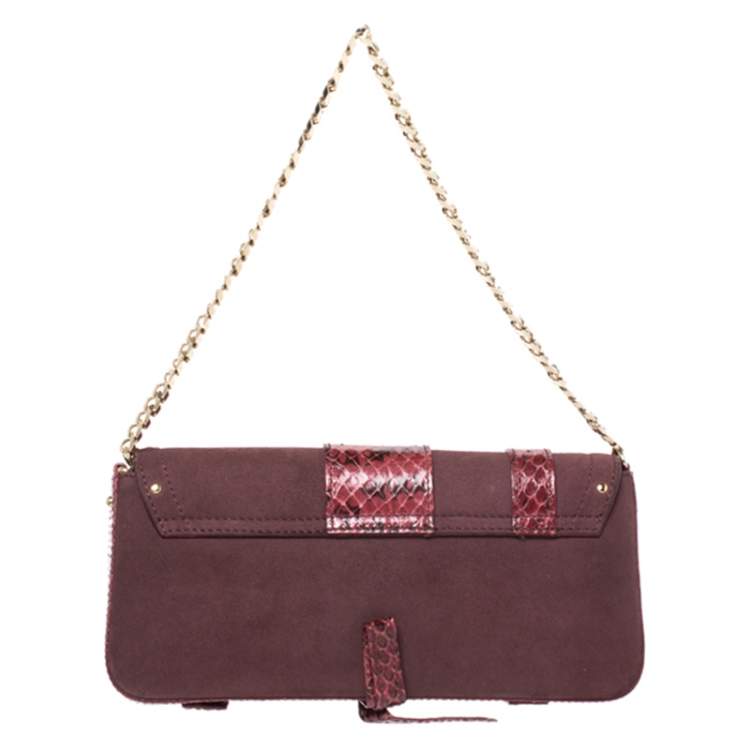 Pre Owned Dolce & Gabbana Burgundy Suede and Python Trim Chain Bag