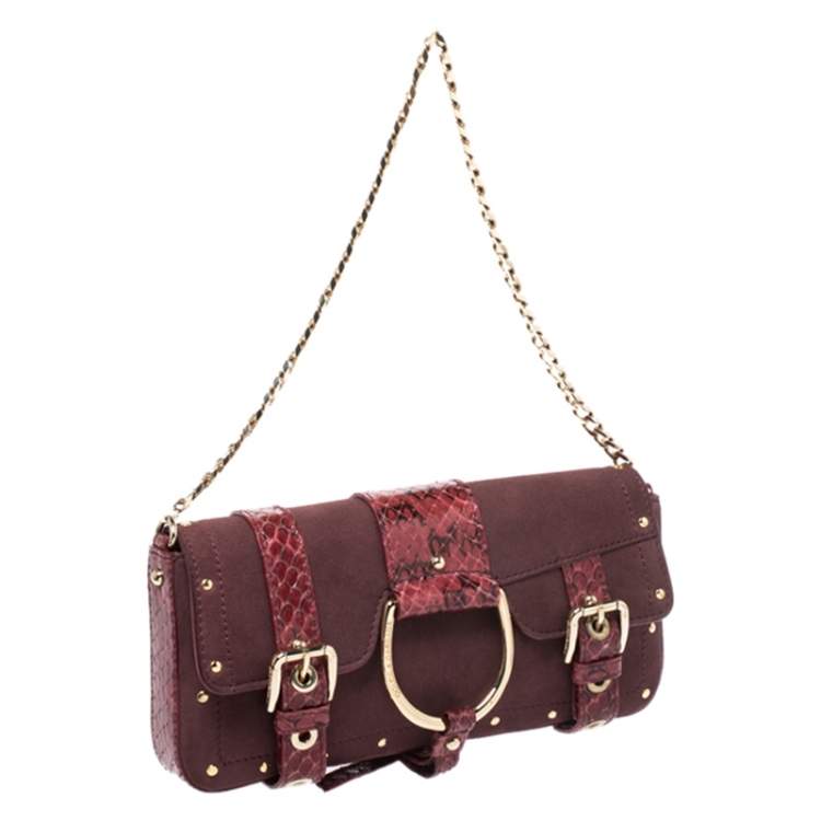 Pre Owned Dolce & Gabbana Burgundy Suede and Python Trim Chain Bag