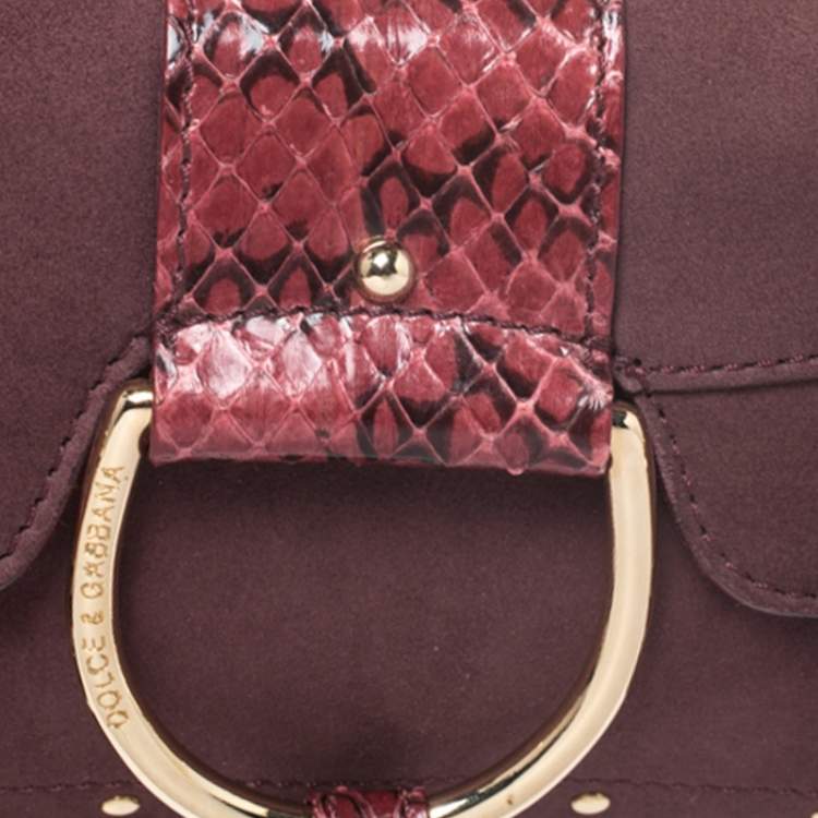 Pre Owned Dolce & Gabbana Burgundy Suede and Python Trim Chain Bag