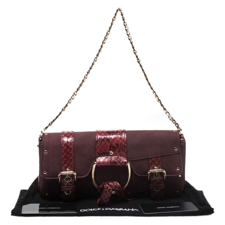 Pre Owned Dolce & Gabbana Burgundy Suede and Python Trim Chain Bag