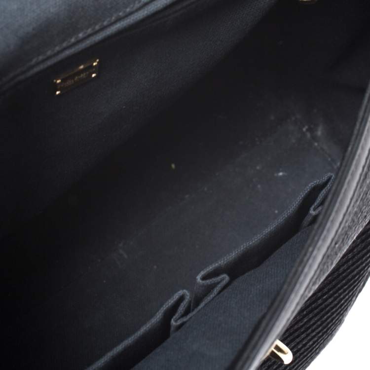 Pre Owned Dolce & Gabbana Black Woven Straw and Leather Miss Sicily Top Handle Bag