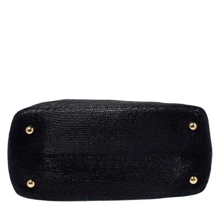 Pre Owned Dolce & Gabbana Black Woven Straw and Leather Miss Sicily Top Handle Bag