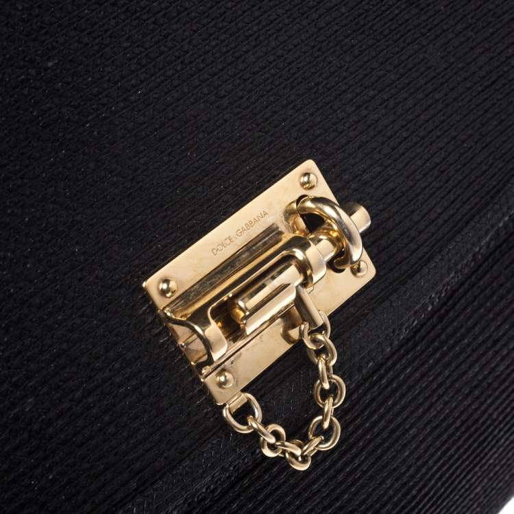 Pre Owned Dolce & Gabbana Black Woven Straw and Leather Miss Sicily Top Handle Bag