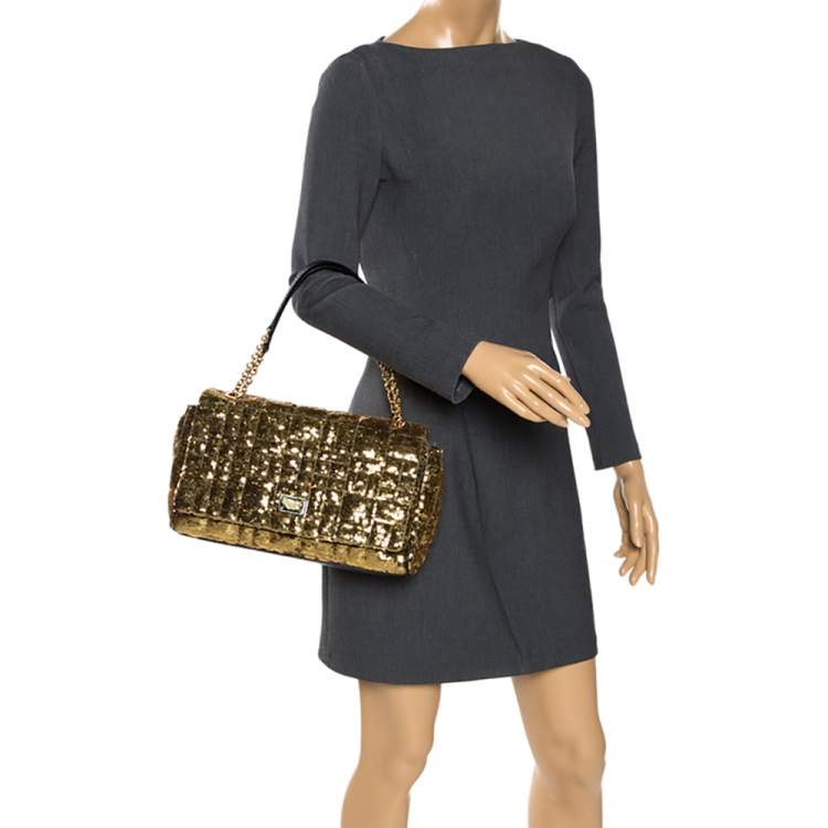 Pre Owned Dolce & Gabbana Metallic Gold Sequins and Python Lining Miss Kate Shoulder Bag