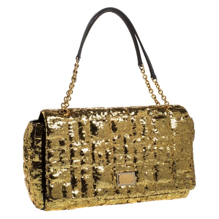 Pre Owned Dolce & Gabbana Metallic Gold Sequins and Python Lining Miss Kate Shoulder Bag