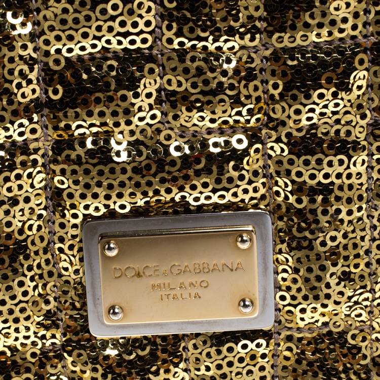 Pre Owned Dolce & Gabbana Metallic Gold Sequins and Python Lining Miss Kate Shoulder Bag