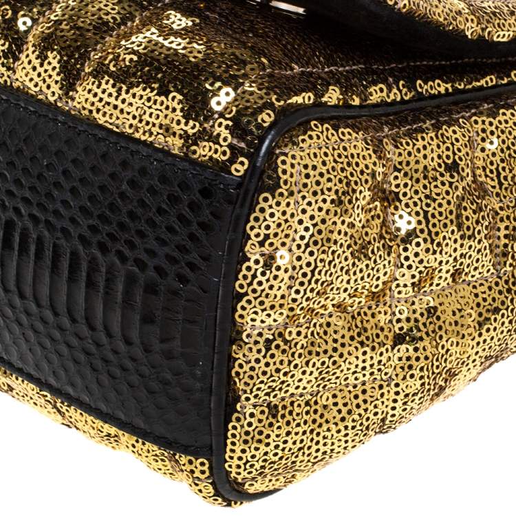Pre Owned Dolce & Gabbana Metallic Gold Sequins and Python Lining Miss Kate Shoulder Bag