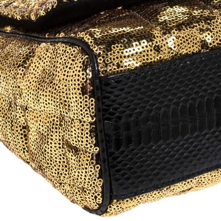 Pre Owned Dolce & Gabbana Metallic Gold Sequins and Python Lining Miss Kate Shoulder Bag